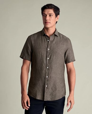  CHARLES TYRWHITT - Áo sơ mi nam cổ bẻ tay ngắn Pure Linen 