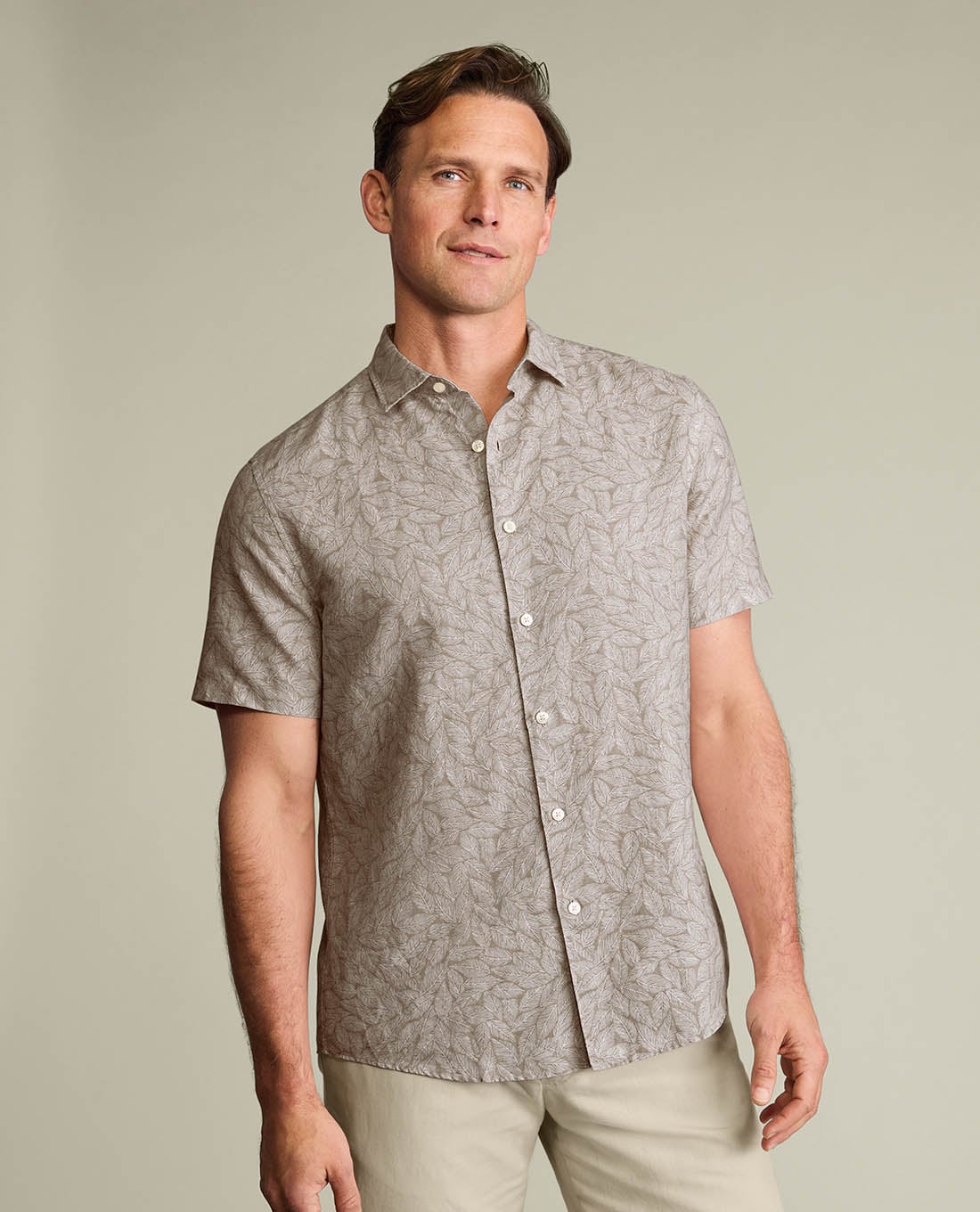 CHARLES TYRWHITT - Áo sơ mi nam cổ bẻ tay ngắn họa tiết lá
