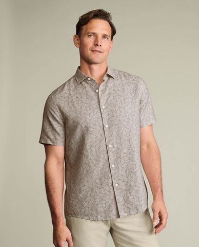  CHARLES TYRWHITT - Áo sơ mi nam cổ bẻ tay ngắn họa tiết lá 