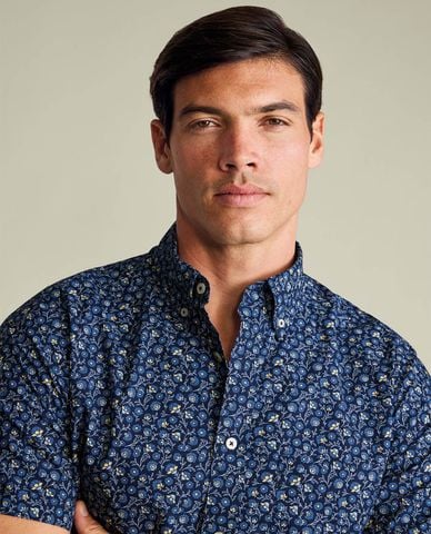 CHARLES TYRWHITT - Áo sơ mi nam cổ bẻ tay ngắn in hoa 