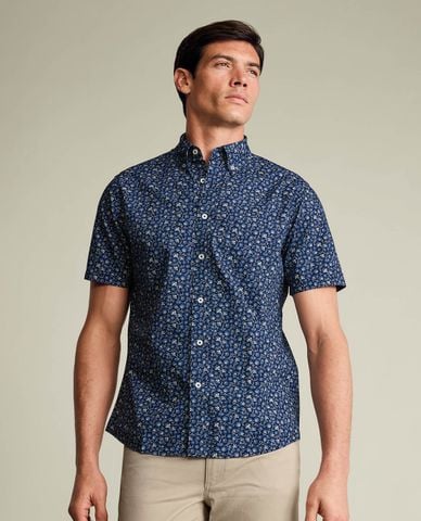  CHARLES TYRWHITT - Áo sơ mi nam cổ bẻ tay ngắn in hoa 