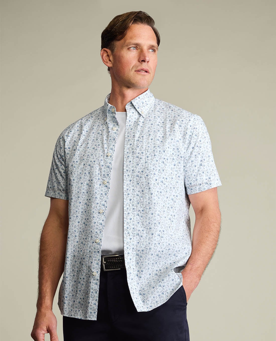 CHARLES TYRWHITT - Áo sơ mi nam cổ bẻ tay ngắn in hoa