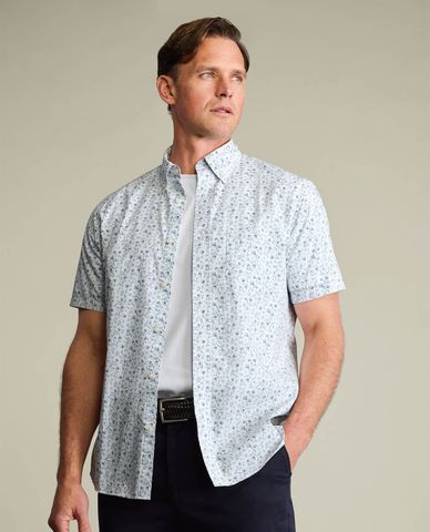  CHARLES TYRWHITT - Áo sơ mi nam cổ bẻ tay ngắn in hoa 