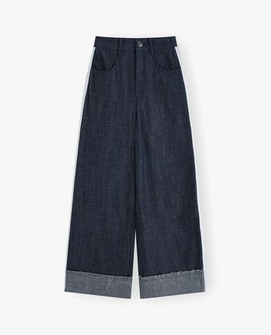  DEZUS - Quần jeans nữ ống rộng phối sọc Jaem 