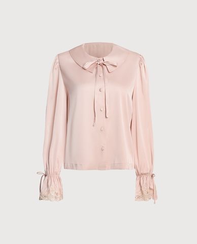  VERA BY CHIPU - Bộ pijama ngắn nữ satin trơn phối ren 