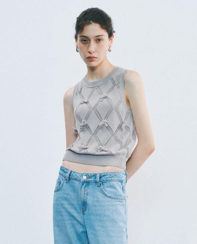  URBAN REVIVO - Áo dệt kim nữ sát nách cổ tròn 