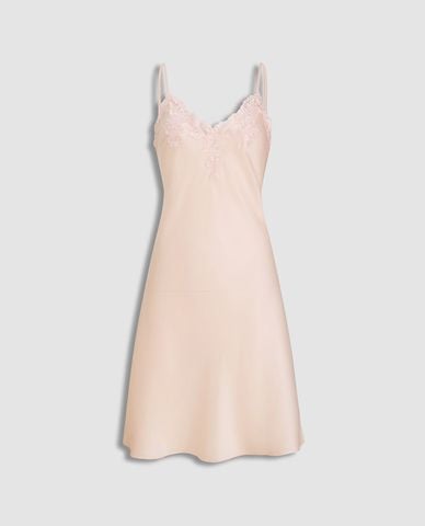  VERA - Đầm ngắn nữ mặc nhà hai dây phối ren satin trơn 