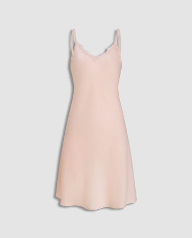  VERA - Đầm ngắn nữ mặc nhà hai dây phối ren satin trơn 