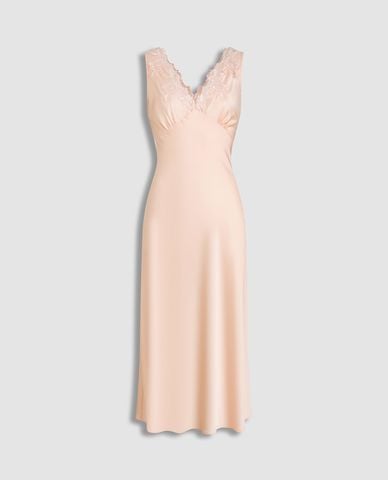  VERA - Đầm midi nữ mặc nhà phối ren satin trơn 