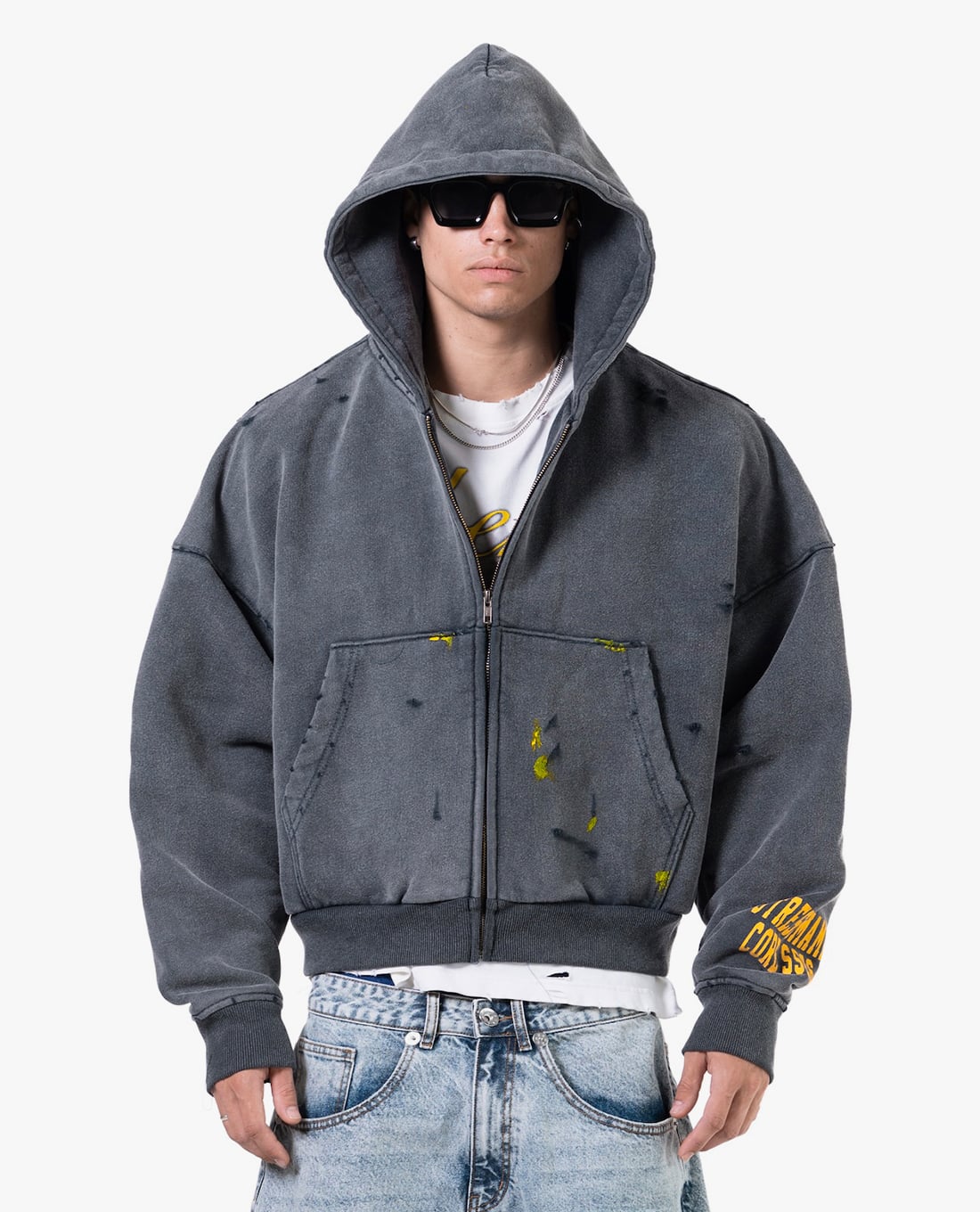 STRESSMAMA - Áo khoác phối mũ unisex khóa zip Core V2