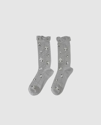  URBAN REVIVO - Vớ nữ cổ cao họa tiết hoa viền bèo 