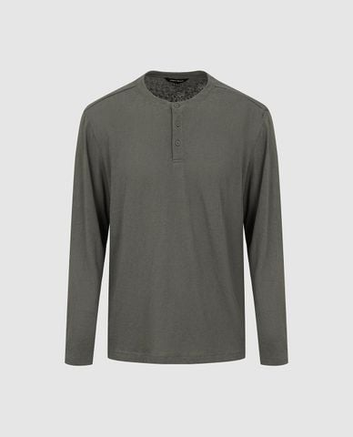 URBAN REVIVO - Áo thun nam cổ henley tay dài 