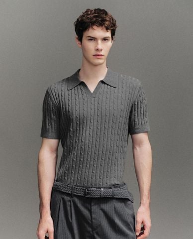  URBAN REVIVO - Áo dệt kim nam cổ bẻ tay ngắn 