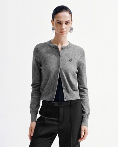  URBAN REVIVO - Áo khoác cardigan nữ cổ tròn tay dài phom ôm 