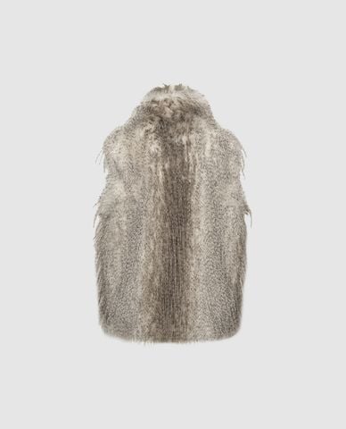  URBAN REVIVO - Áo khoác lông nữ cổ cao sát nách 