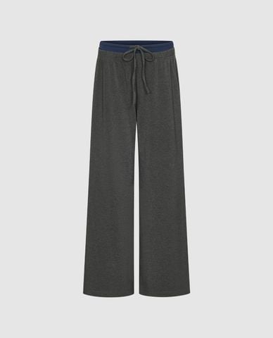  URBAN REVIVO - Quần nữ ống rộng lưng thun phối dây rút 