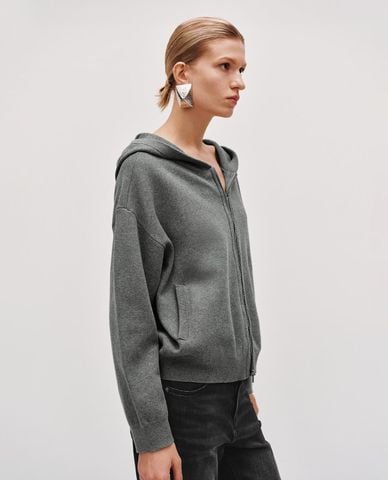  URBAN REVIVO - Áo khoác phối mũ nữ tay dài khoá zip 