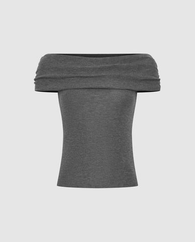  URBAN REVIVO - Áo trễ vai nữ phom ôm thời trang 