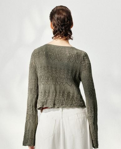  URBAN REVIVO - Áo khoác cardigan nữ đan móc thắt nơ 