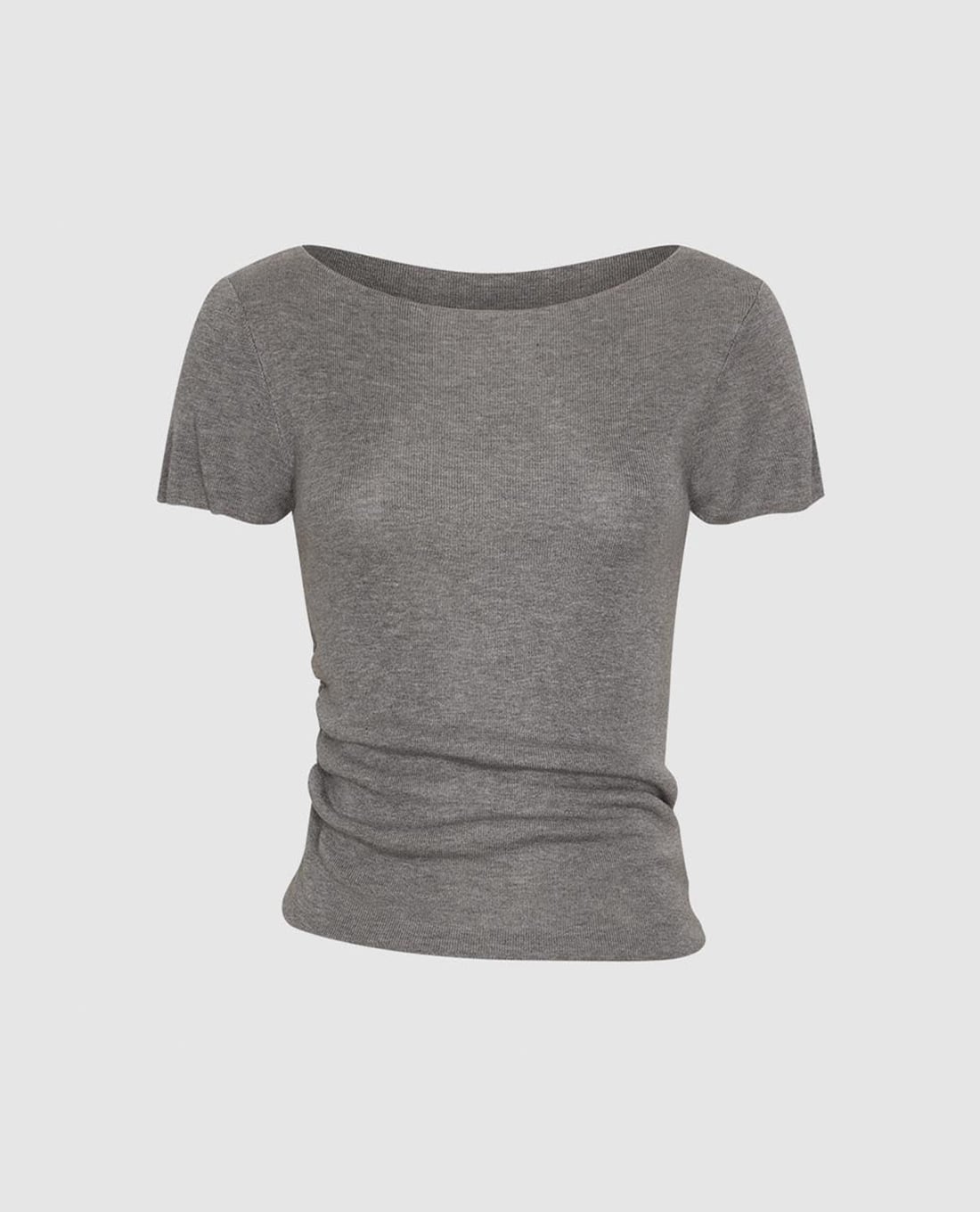 URBAN REVIVO - Áo dệt kim nữ cổ thuyền tay ngắn phom ôm