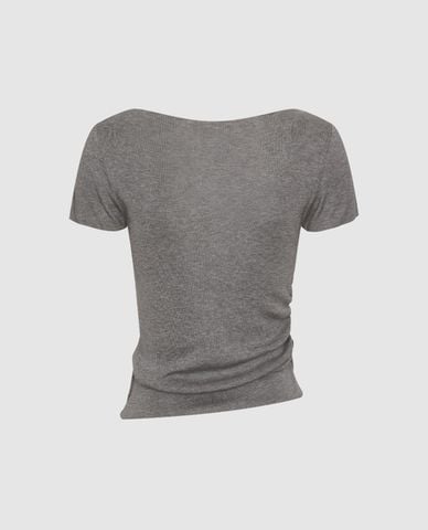  URBAN REVIVO - Áo dệt kim nữ cổ thuyền tay ngắn phom ôm 