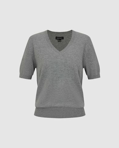  URBAN REVIVO - Áo dệt kim nữ cổ V tay ngắn thanh lịch 