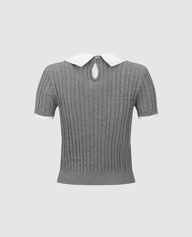  URBAN REVIVO - Áo dệt kim nữ cổ Peter Pan tay ngắn 