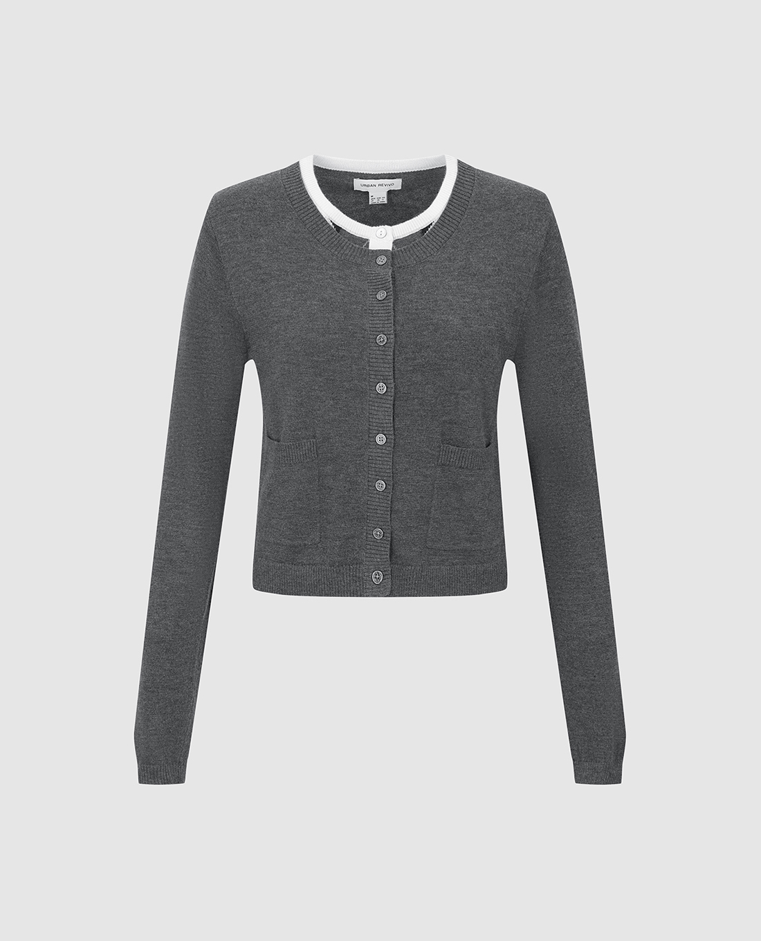 URBAN REVIVO - Áo khoác cardigan nữ cổ tròn phối viền