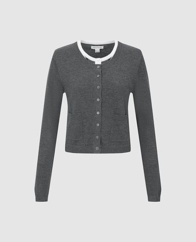  URBAN REVIVO - Áo khoác cardigan nữ cổ tròn phối viền 