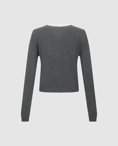  URBAN REVIVO - Áo khoác cardigan nữ cổ tròn phối viền 