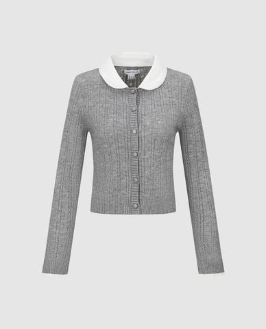  URBAN REVIVO - Áo dệt kim nữ cổ bẻ phối nút phom ôm 