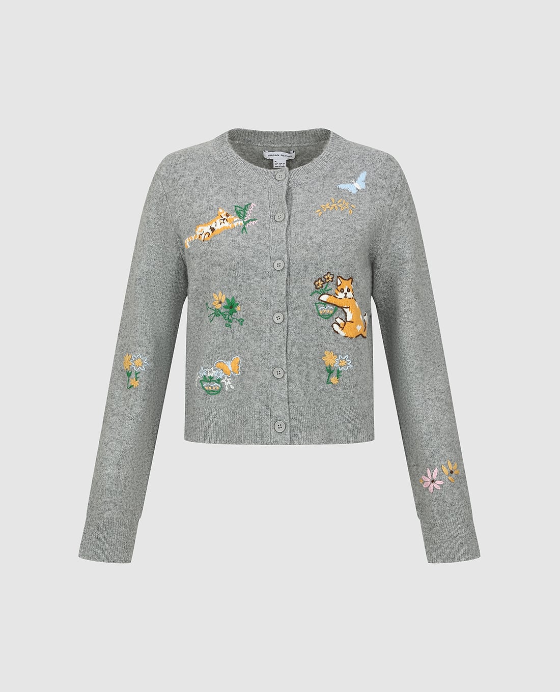 URBAN REVIVO - Áo khoác cardigan nữ cổ tròn thêu họa tiết