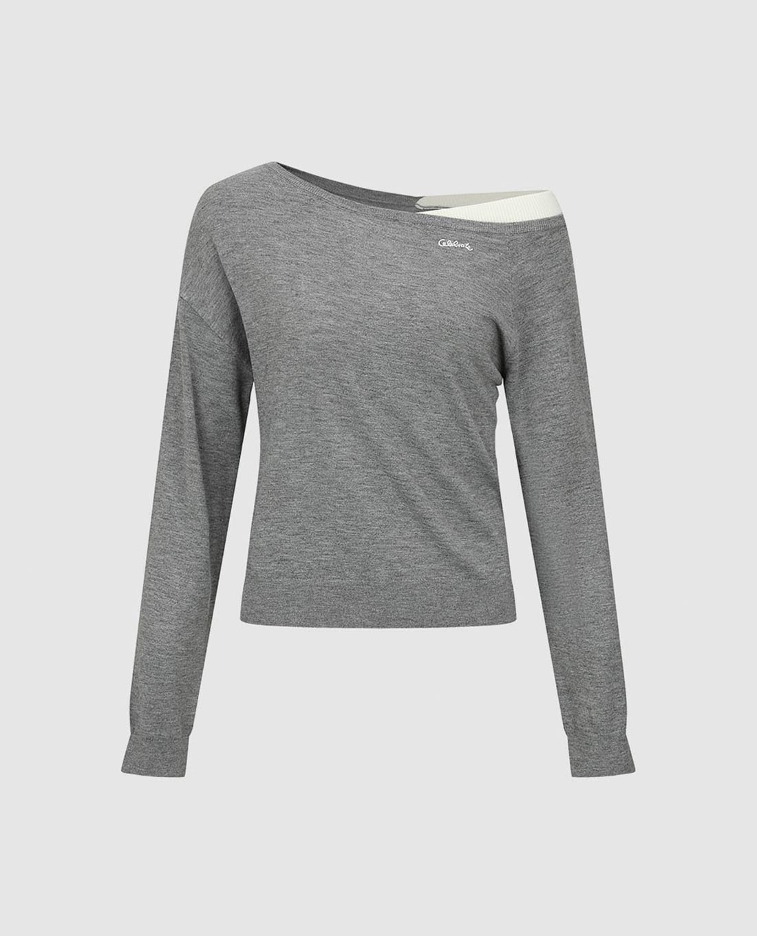 URBAN REVIVO - Áo dệt kim nữ cổ thuyền tay dài phom ôm