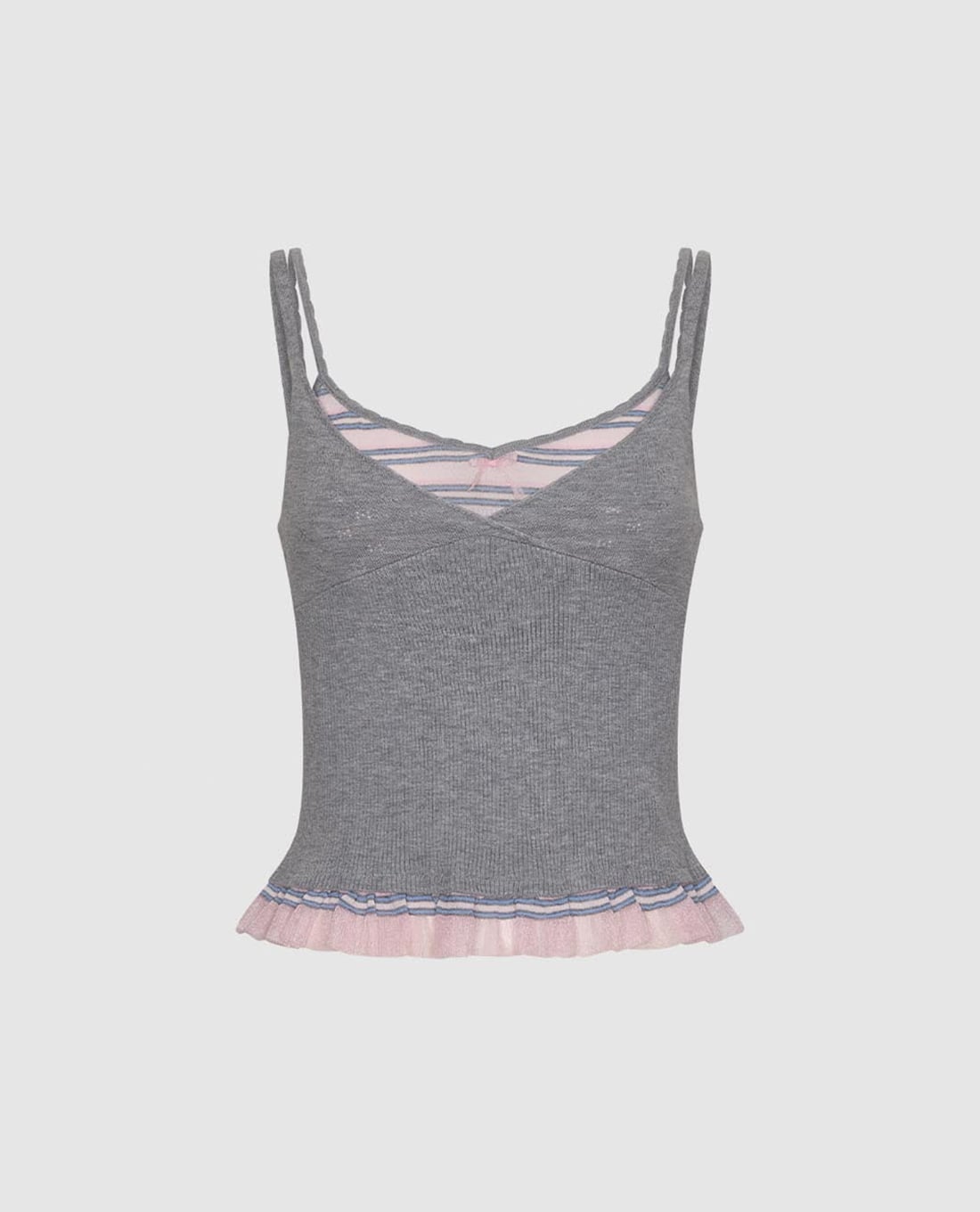 URBAN REVIVO - Áo hai dây nữ dệt kim phối viền bèo nhún