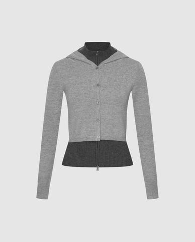  URBAN REVIVO - Áo khoác dệt kim nữ phối mũ phom ôm 