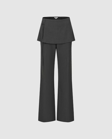  URBAN REVIVO - Quần nữ ống rộng phối váy ngắn layer 