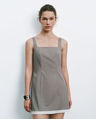  URBAN REVIVO - Đầm hai dây mini phối viền 