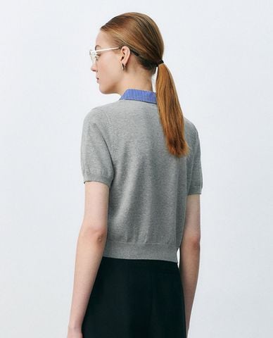  URBAN REVIVO - Áo dệt kim nữ cổ bẻ tay ngắn cá tính 