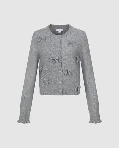  URBAN REVIVO - Áo khoác cardigan nữ cổ tròn tay dài đính nơ 