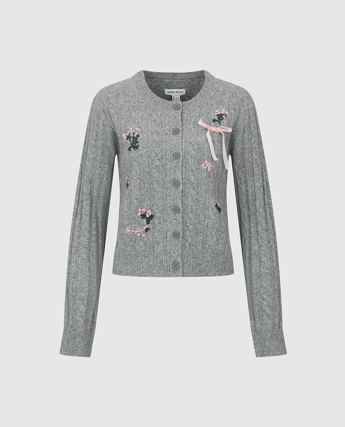 URBAN REVIVO - Áo khoác cardigan nữ tay dài thêu hoa phối nơ