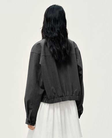  URBAN REVIVO - Áo khoác bomber nữ cổ bẻ họa tiết sọc 