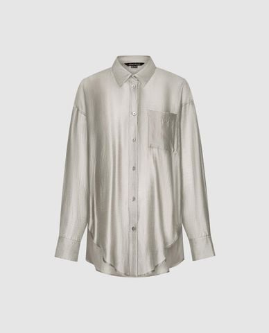  URBAN REVIVO - Áo sơ mi nữ cổ bẻ tay dài phối túi 