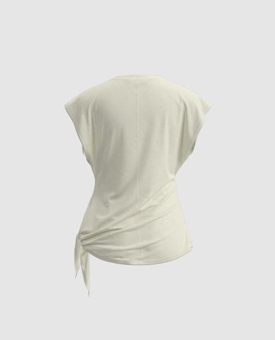  URBAN REVIVO - Áo kiểu nữ tay ngắn buộc vạt chéo 