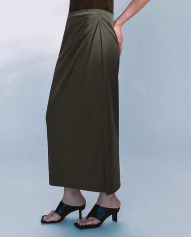  URBAN REVIVO - Chân váy phom suông midi xẻ tà 