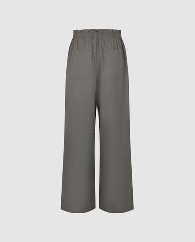  URBAN REVIVO - Quần nữ ống rộng lưng thun phối dây rút 