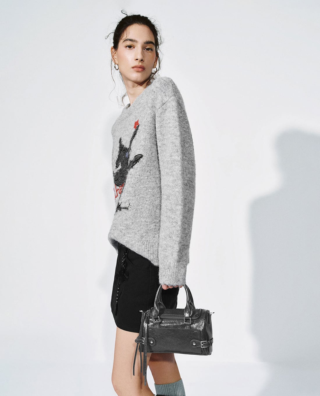 URBAN REVIVO - Túi xách nữ phom chữ nhật phối dây rút