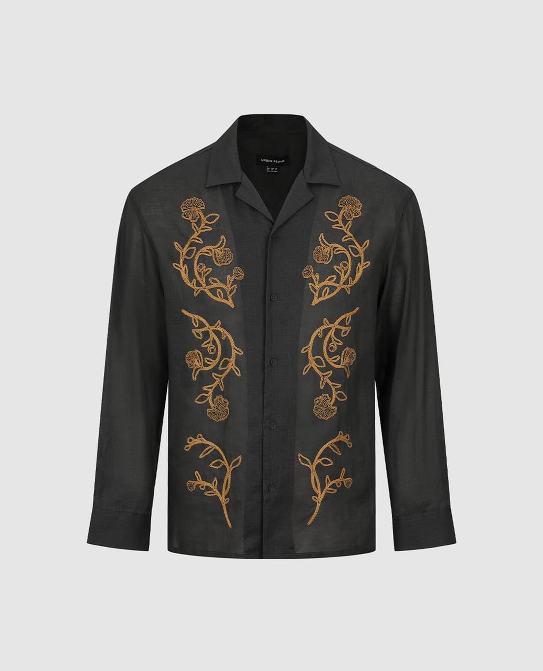 URBAN REVIVO - Áo sơ mi nam cổ bẻ tay dài thêu hoa