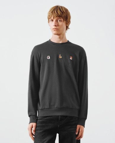  URBAN REVIVO - Áo sweatshirt nam cổ tròn tay dài phối họa tiết 