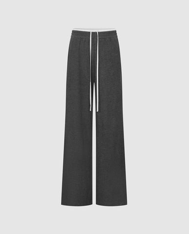  URBAN REVIVO - Quần nữ ống rộng lưng thun phốt dây rút 