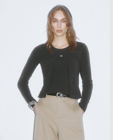  URBAN REVIVO - Áo dệt kim nữ tay dài 2 in 1 